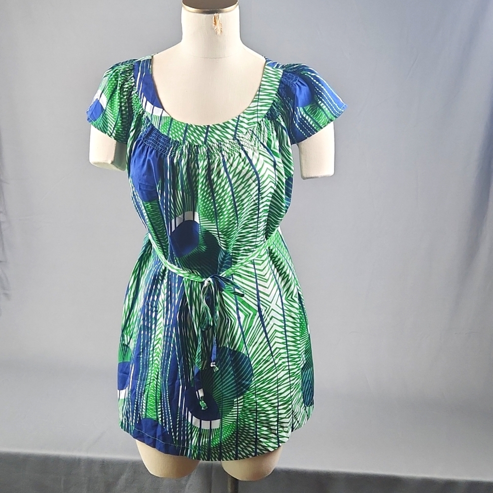 Liz Lange- Maternity Shirt - Blue/Green Geometric Pattern - Size S